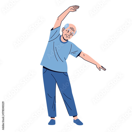 Active Senior's Workout: An illustration of an active senior exercising, embodying vitality, health, and the joy of active aging. It captures the essence of physical fitness and well-being.