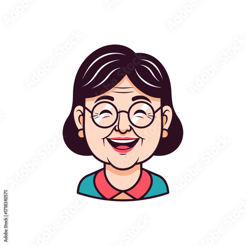 Joyful Portrait of an Elderly Woman: A cheerful elderly woman wearing round glasses and radiating happiness.