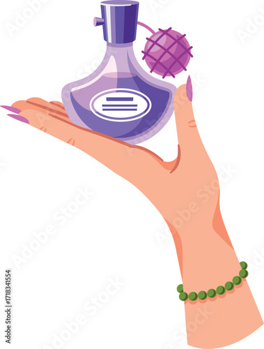 Woman hand presenting perfume bottle