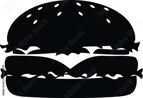 Burger with Bun and Patty Silhouette Icon

