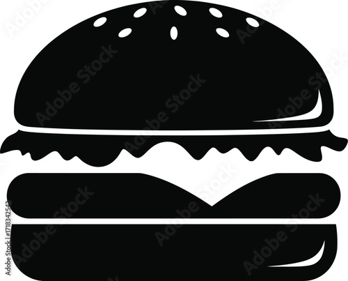 Burger with Bun and Patty Silhouette Icon

