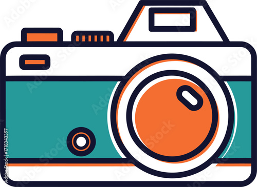 Retro camera icon design with teal and orange in flat style Vector