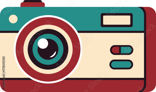 Retro camera icon with vintage teal red and cream colors vector