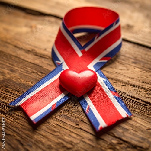 Red, blue, and white ribbon with heart