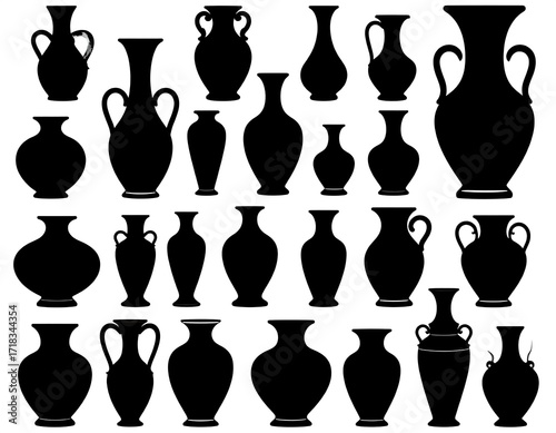 Various black silhouette vases