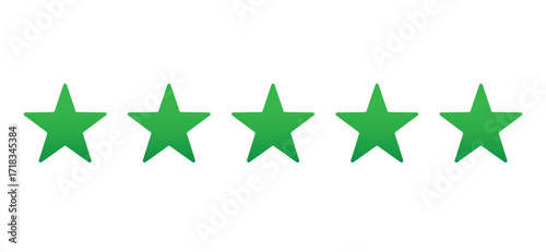 Five green stars customer product rating review flat icon for apps and websites, vector. Five stars rating. 5 star for quality customer rating feedback concept from client employee, product review.