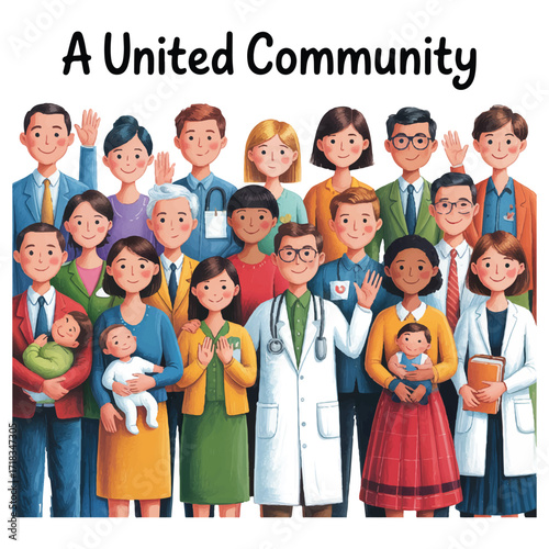 Diverse Happy Community Group Portrait vector:  Inclusive, Friendly, and Hopeful Illustration.