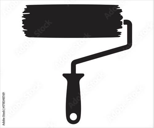 Silhouette of paint roller tool icon used for wall painting, renovation, decoration, and construction isolated on white background