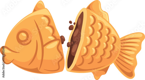 Taiyaki fish-like japanese dessert vector illustration