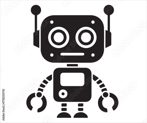 Cartoon robot character silhouette with antennas and square body