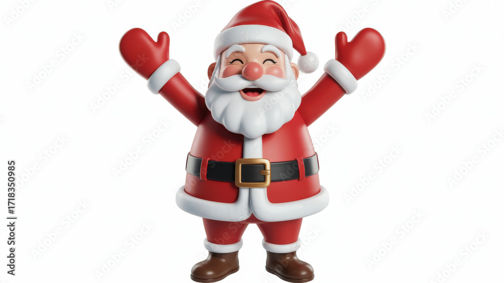 Fototapeta premium Joyful Santa Claus with Arms Raised in Celebration Isolated on a Clean White Studio Backdrop