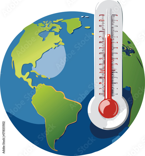 Vector Earth with Thermometer Symbolizing Climate Change