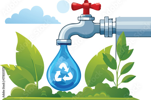 Water Tap with Conservation Symbol Vector