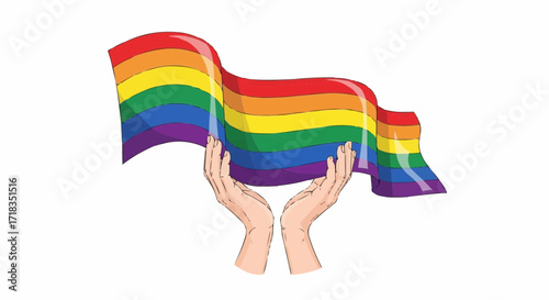 Hands proudly holding a vibrant rainbow pride flag, a symbol of love, equality, and community spirit, perfect for LGBTQ+ rights campaigns and celebrations