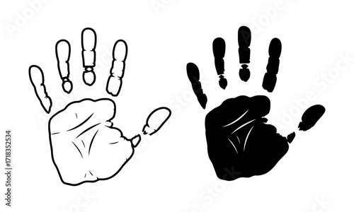 Vector of human handprint icon in Outline and Solid Black