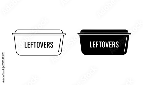 Vector of food containers labeled leftovers icon in Outline and Solid Black