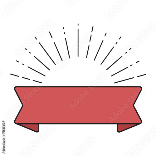 A blank red ribbon banner with radiating lines above it, perfect for adding text or graphics for a promotional event or announcement