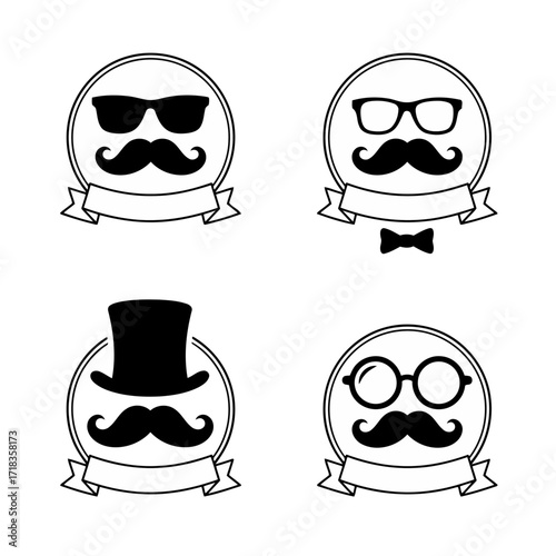 Vector art of collection of hipster mustache and glasses emblems great for vintage design projects and decorations