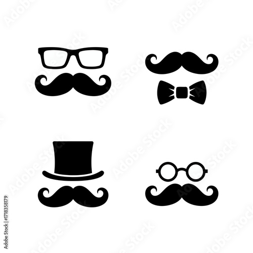 Vector art of collection of hipster mustache and glasses icon set retro gentleman accessories, vintage fashion elements for design