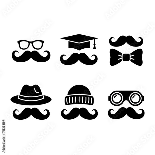 Vector art of collection of hipster mustache and glasses icon set retro gentleman accessories, vintage fashion elements for design