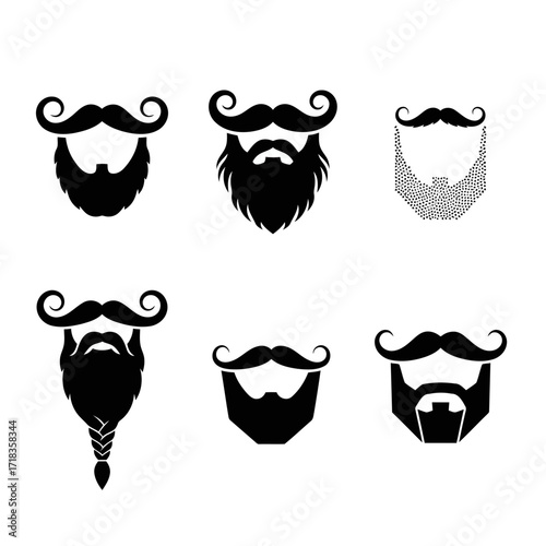 Vector art of collection of various beard and mustache styles set of different beard shapes and mustache styles for barbershop