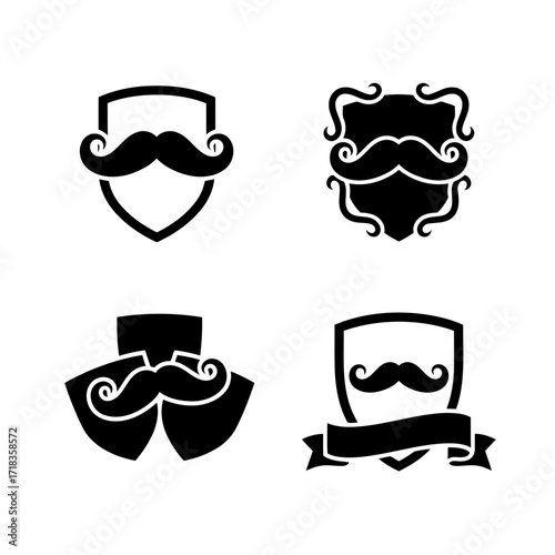Vector art of set of mustache shield icons, representing strength, tradition, and a touch of oldfashioned charm for any design
