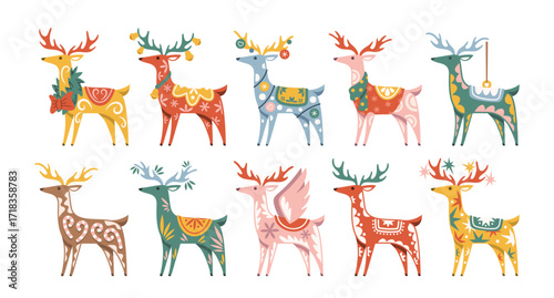 Christmas deer gingerbread cookie, fairytale animals, toy bauble with festive decorative ornaments