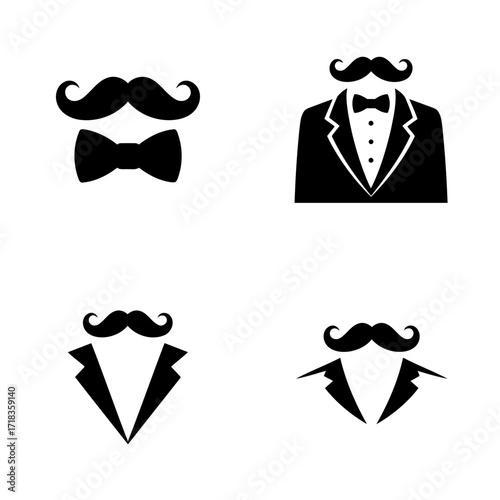 Vector art of elegant gentleman icons, featuring mustache and suit elements for a vintage and sophisticated design concept