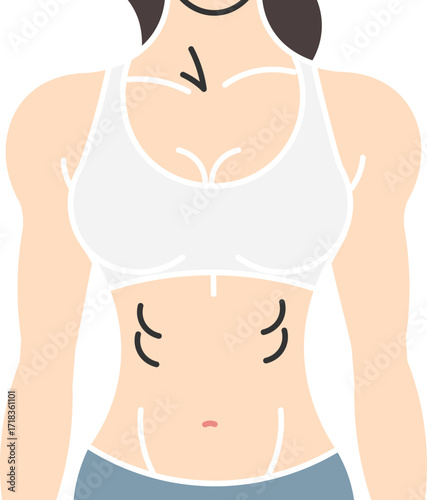Fitness woman illustration with defined abdomen and toned body in sportswear