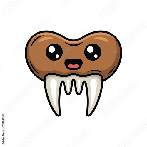 Cute cartoon walrus face with big tusks and happy expression