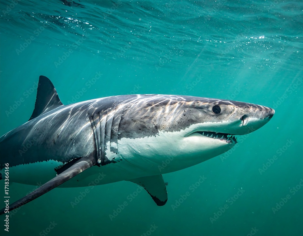 Naklejka premium Great white shark underwater