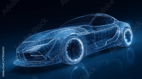 Futuristic car wireframe concept , digital technology car on blue background