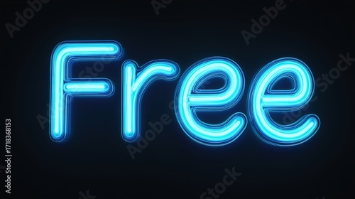 A striking neon sign of the word Free, illuminated with a vibrant blue glow, stands out against a dark backdrop, representing freedom or availability. Stock Image.