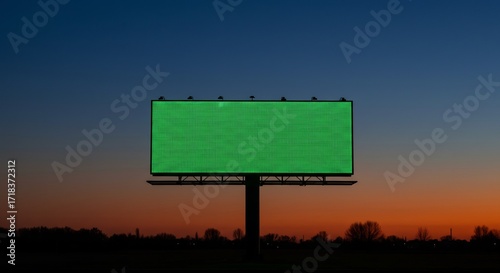 Large Outdoor Digital Green Screen Billboard Advertising Display Against a Beautiful Twilight Sunset Sky with Copy Space.