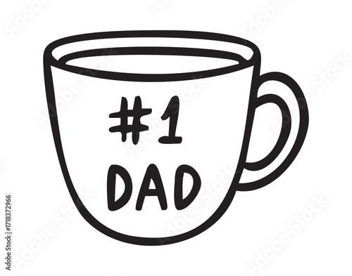 Small mug Dad number 1 lettering, hand drawn doodle, line art, monochrome, hand drawn