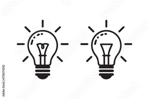 editable ai eps vector file set of two lightbulb icons showcasing loop and spiral filament for innovation concept