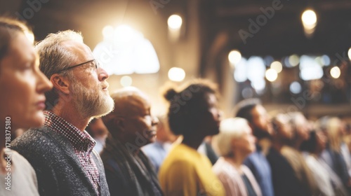 Diverse Group of People Attending a Conference or Seminar in a Large Auditorium.