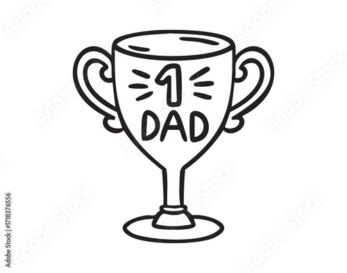 Golden trophy Dad number 1, hand drawn doodle, line art, monochrome, hand drawn