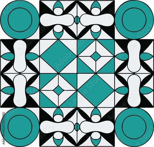 modern geometric 5x5 square grid pattern abstract vector design teal black white