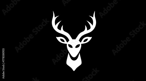 Striking minimalist white deer head illustration on a bold black background