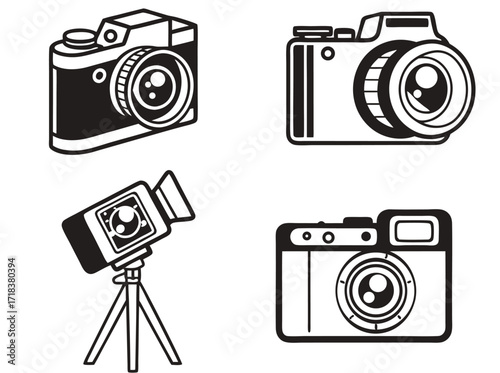 Retro & Modern Camera Icons: Vintage, DSLR, Film, Photography