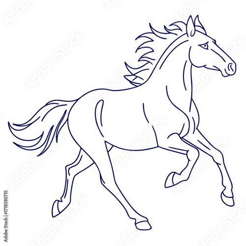 Vector art of elegant line art illustration of a majestic horse in full gallop, showcasing its power and grace against a clean, , ideal for equine and animalthemed designs