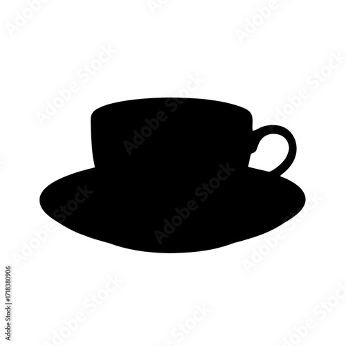 Elegant black silhouette of a teacup and saucer perfect for cafe menus beverage promotions or minimalist design projects and creative uses
