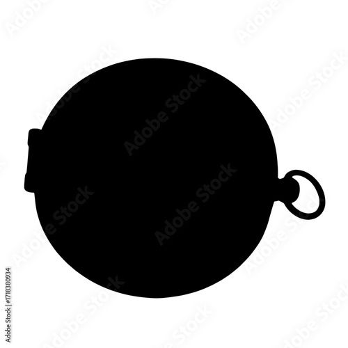 Black silhouette of a vintage pocket watch with a ring isolated on white perfect for historical designs and timekeeping concepts