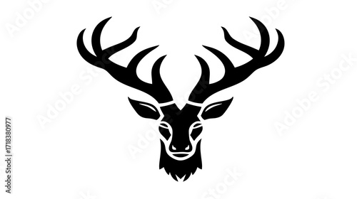 Stylized black silhouette of a deer head and antlers against a white background
