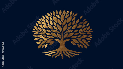 Golden foliage tree, depicted on dark blue background, radiates a sense of growth