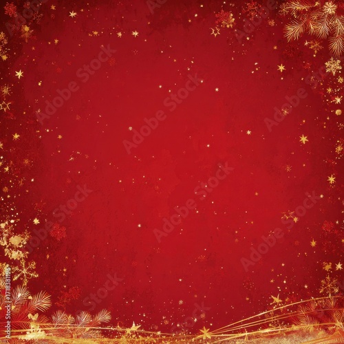 A Festive Red Holiday Background with Golden Stars and Snowflakes for Creating Cheerful Seasonal Greetings and Decorations