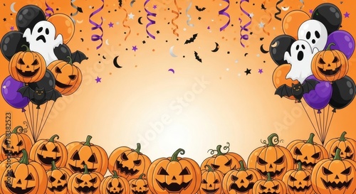 Spooky Halloween pumpkins, ghosts, and bat balloons frame your message with festive flair and create a fun, playful atmosphere for your seasonal projects