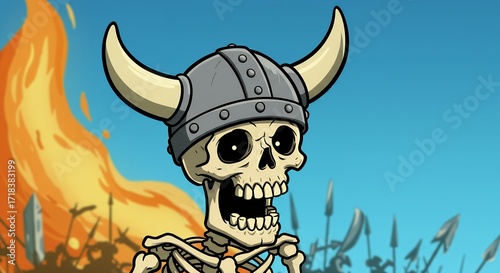 Cartoon skeleton viking helmet