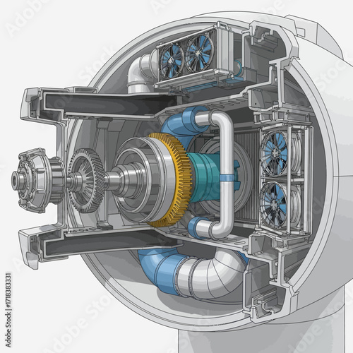 Explore the inner workings of a wind turbine in this detailed engineering illustration, showcasing the technology powering a sustainable future now